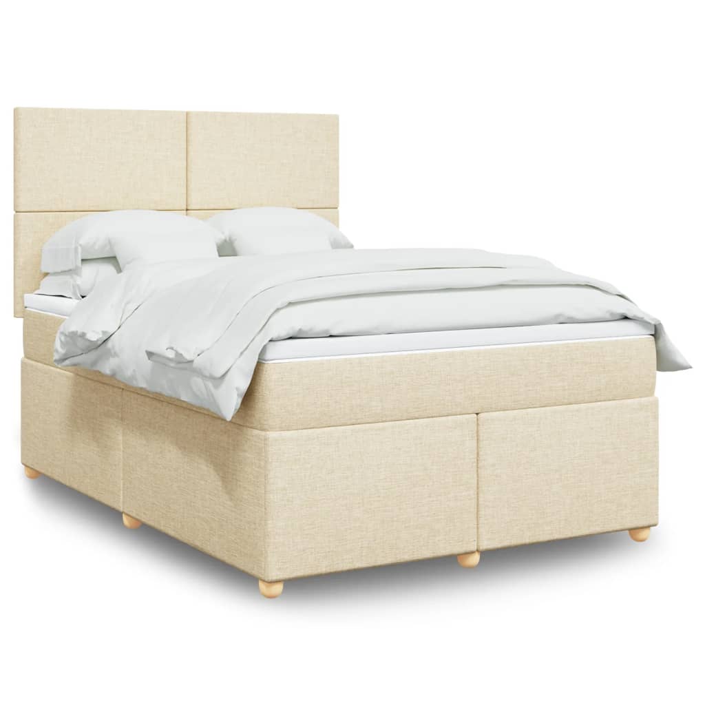 Box Spring Postel S Matrací Textil Krémová