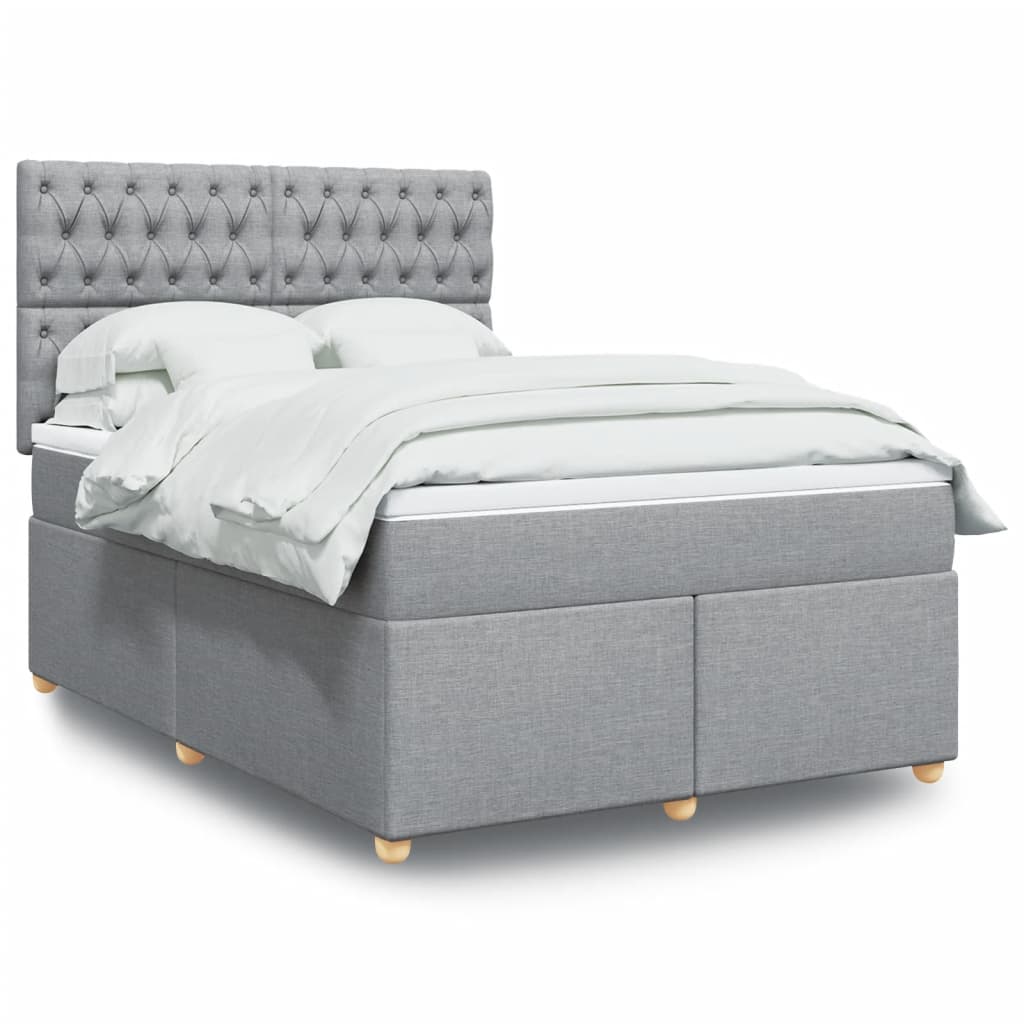 Box Spring Postel S Matrací Textil Světle Šedá