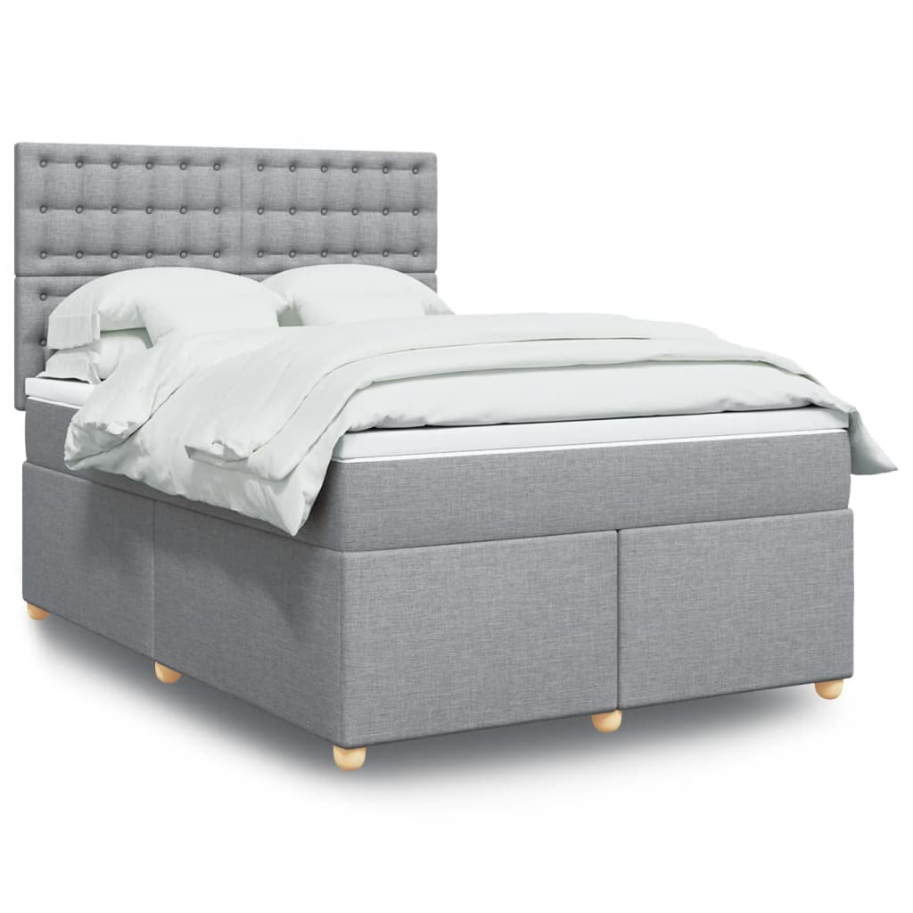 Box Spring Postel S Matrací Textil Světle Šedá