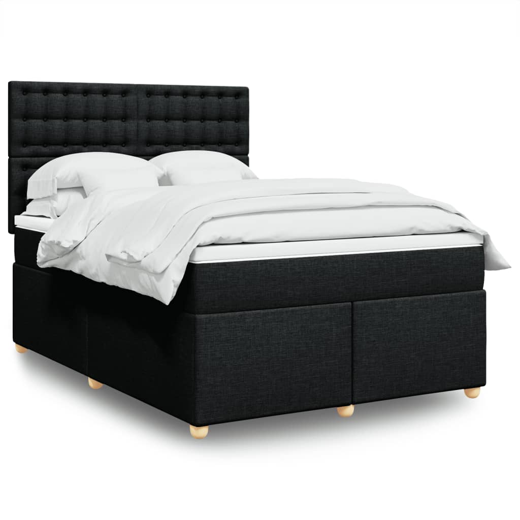 Box Spring Postel S Matrací Černá Textil Černá