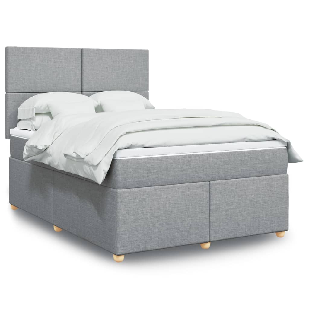 Box Spring Postel S Matrací Textil Světle Šedá