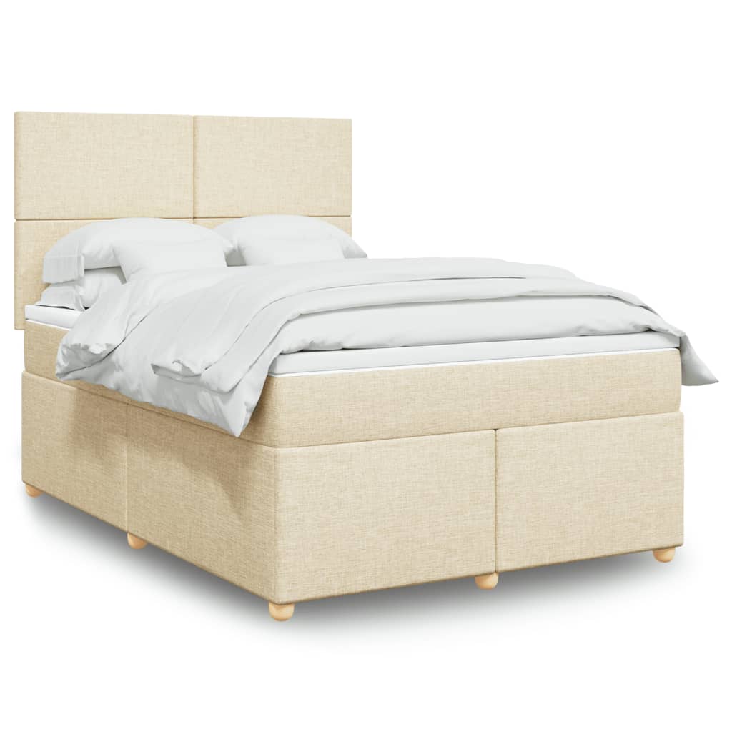 Box Spring Postel S Matrací Textil Krémová