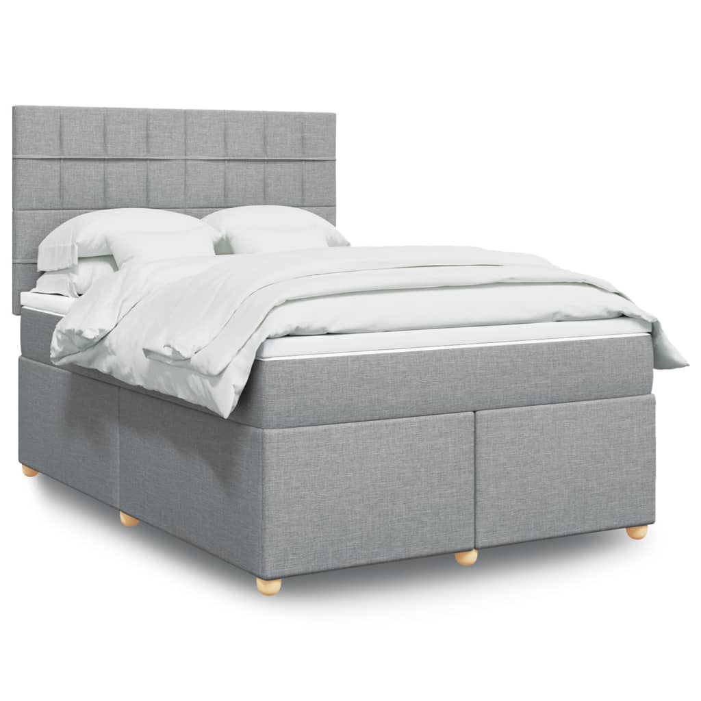 Box Spring Postel S Matrací Textil Světle Šedá