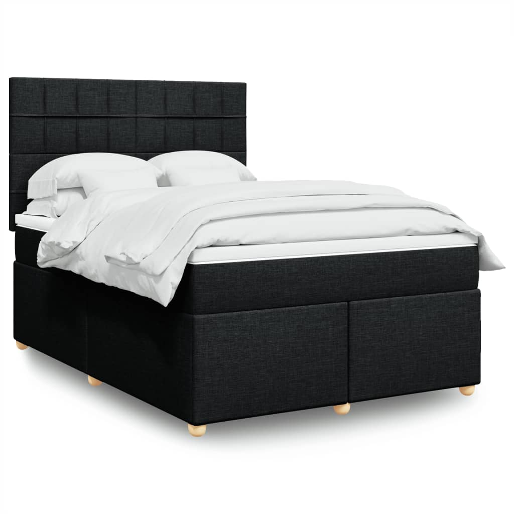 Box Spring Postel S Matrací Černá Textil Černá