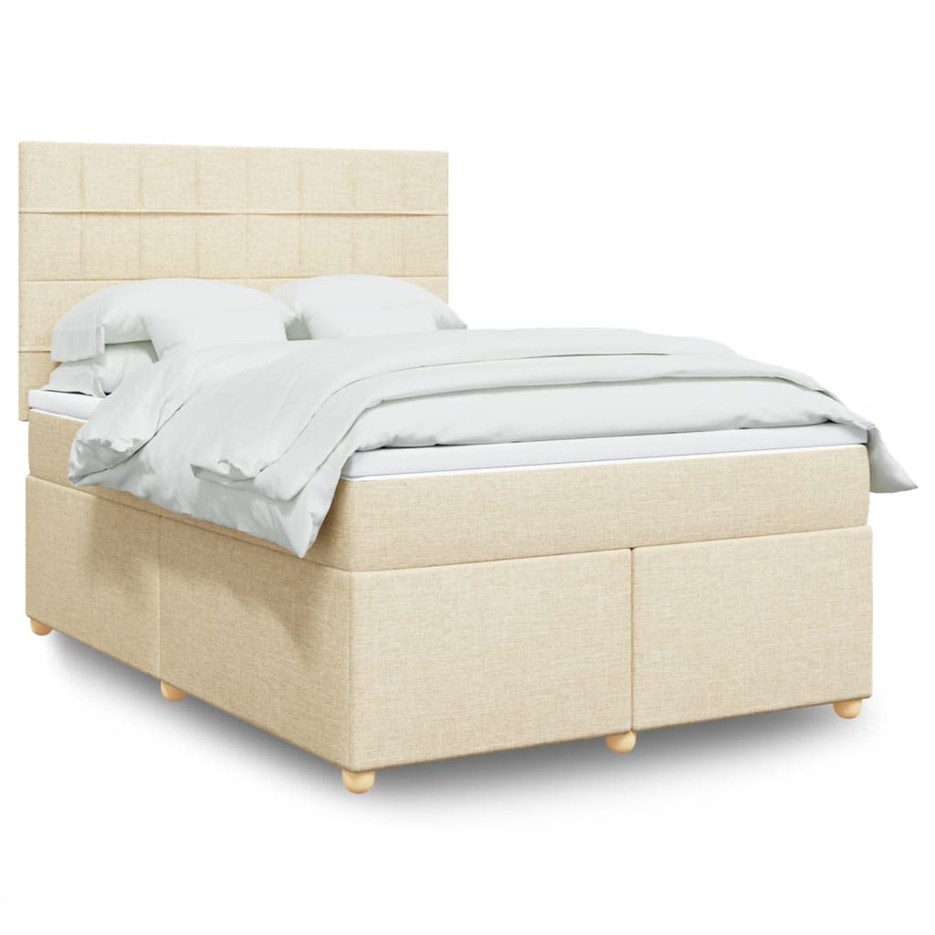 Box Spring Postel S Matrací Textil Krémová