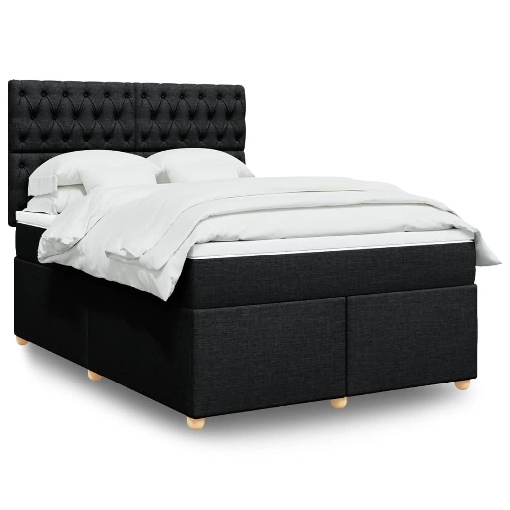Box Spring Postel S Matrací Černá Textil Černá