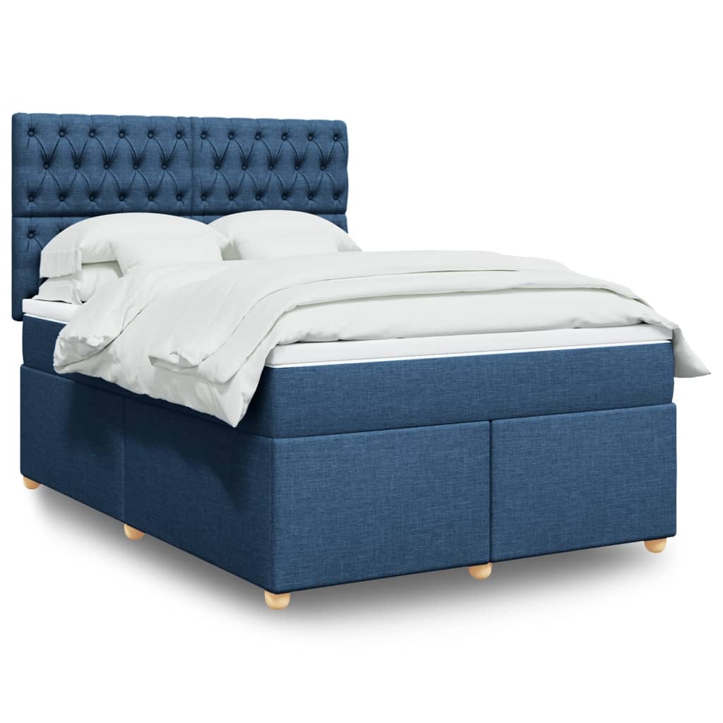 Box Spring Postel S Matrací Textil Modrá