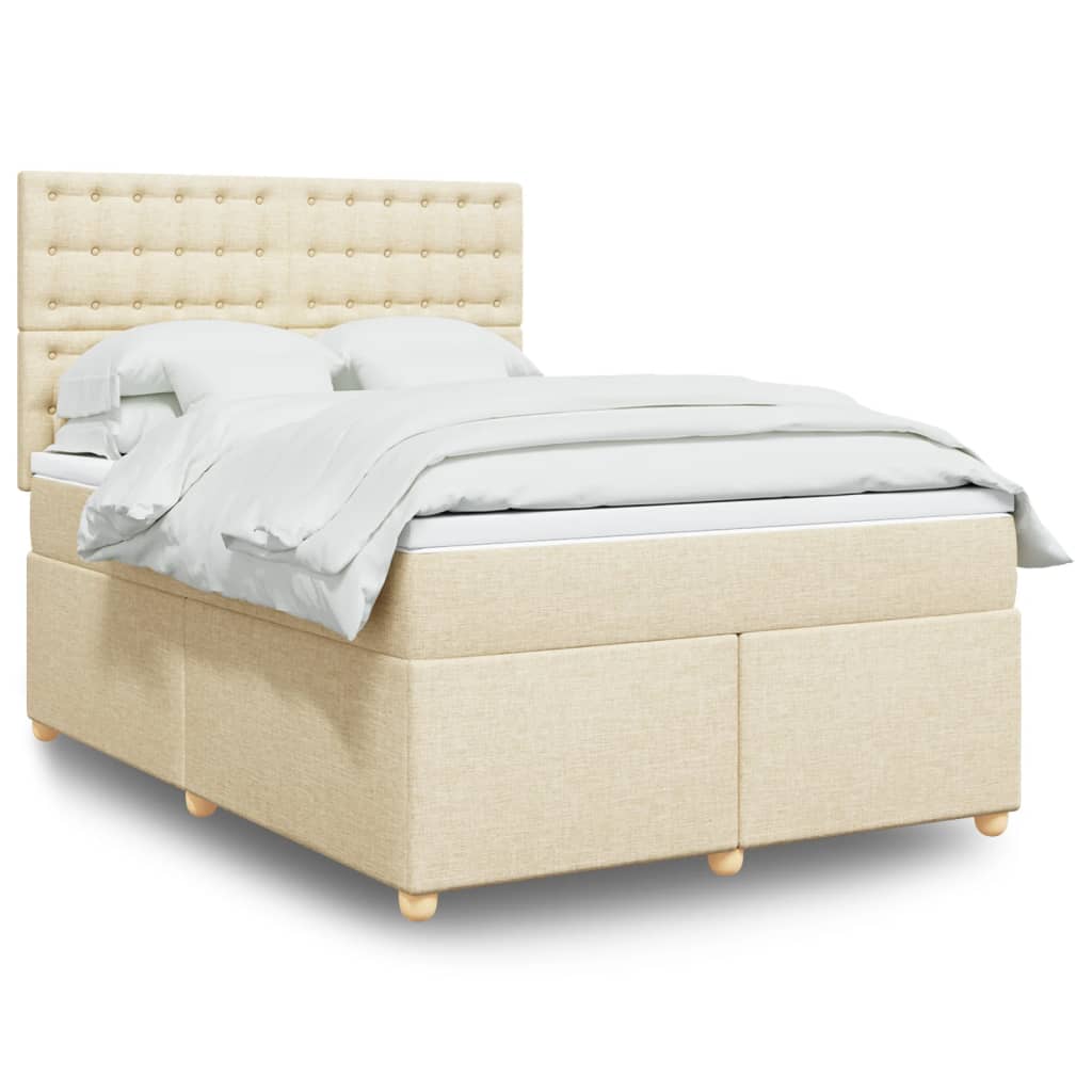 Box Spring Postel S Matrací Textil Krémová