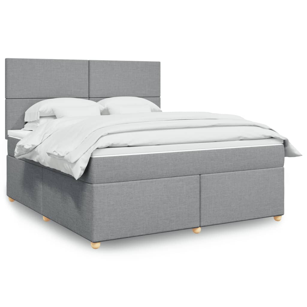 Box Spring Postel S Matrací Textil Světle Šedá