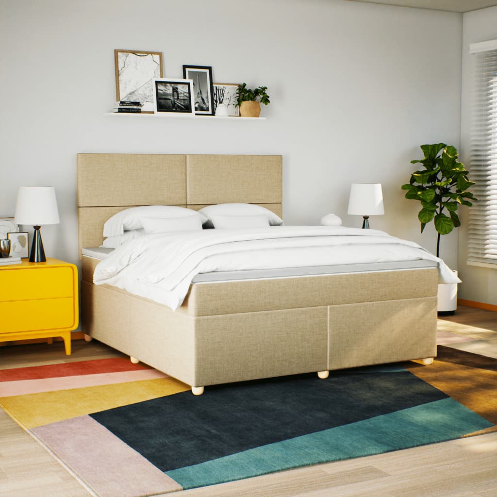 Box Spring Postel S Matrací Krémová 180X200 Cm Textil