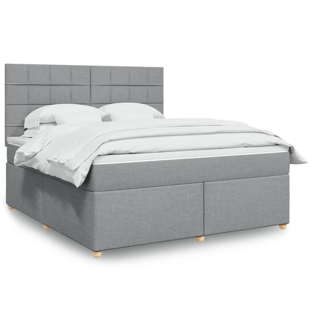 Box Spring Postel S Matrací Textil Světle Šedá