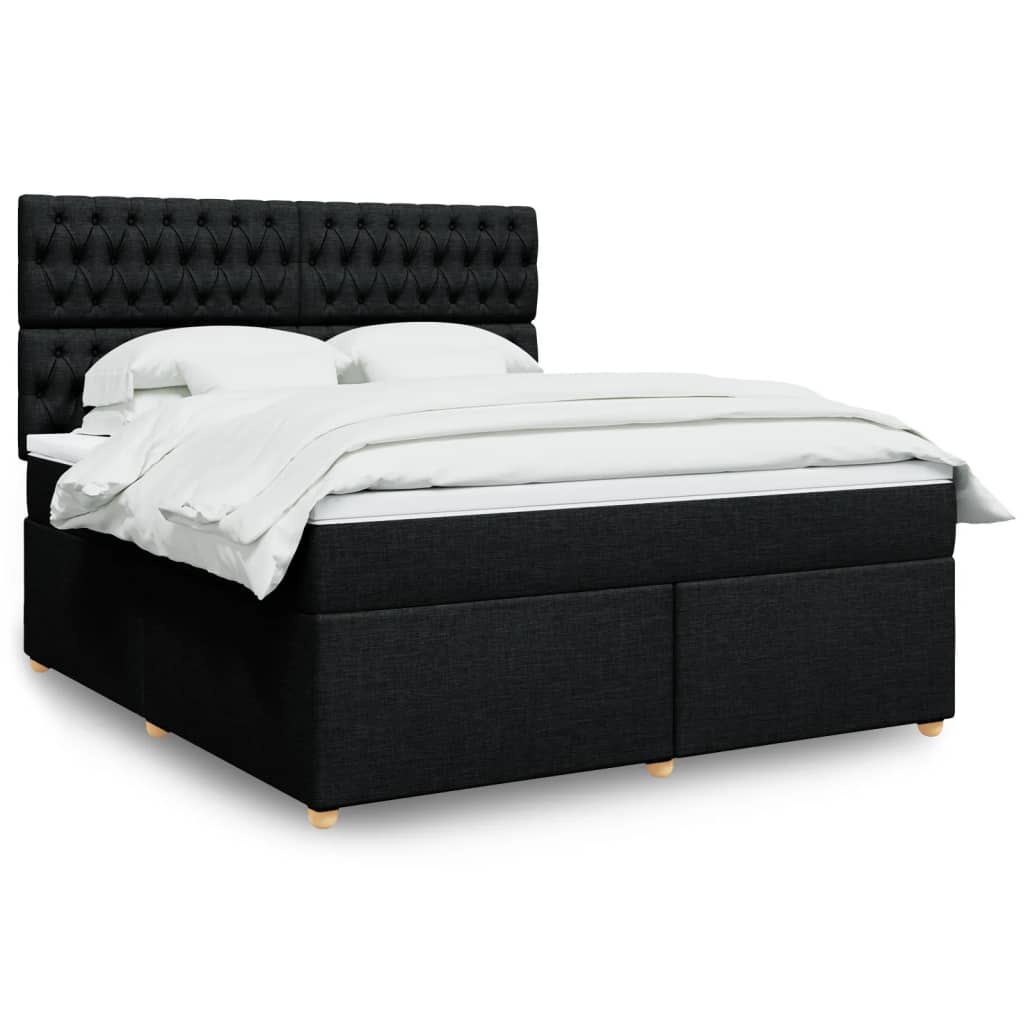 Box Spring Postel S Matrací Černá Textil Černá
