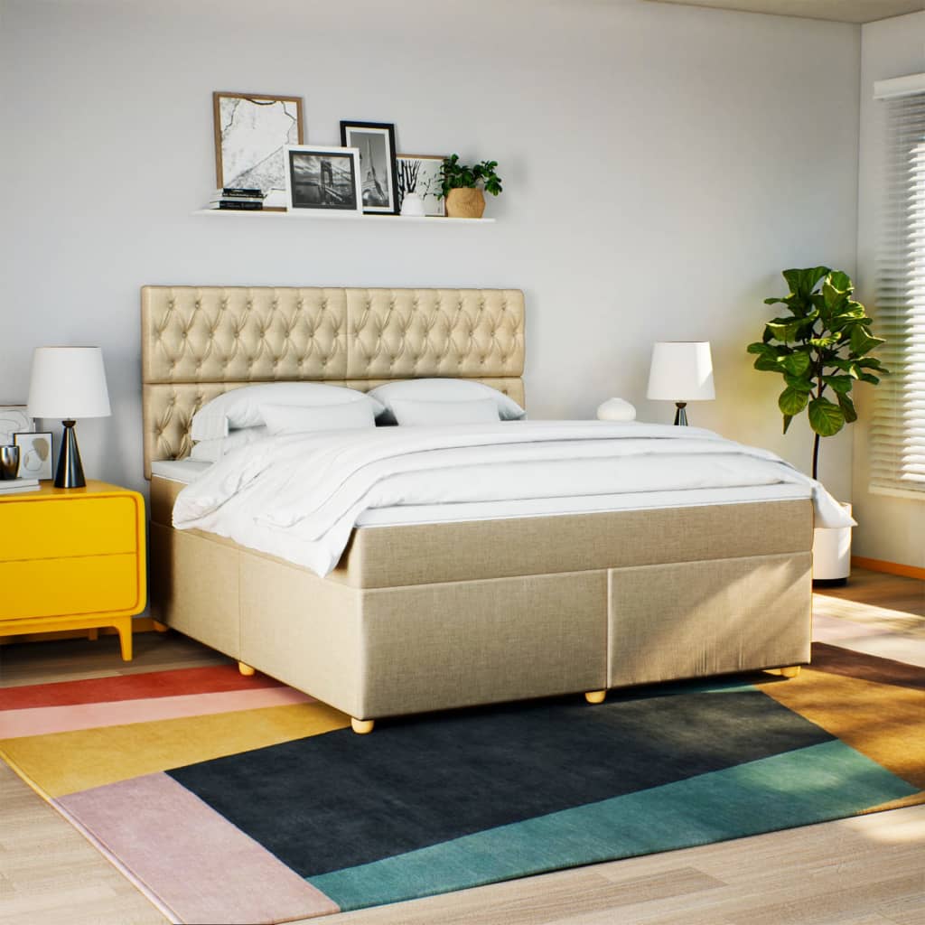 Box Spring Postel S Matrací Krémová 180X200 Cm Textil
