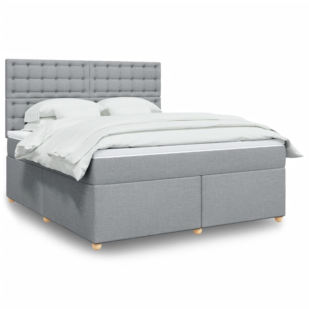 Box Spring Postel S Matrací Textil Světle Šedá