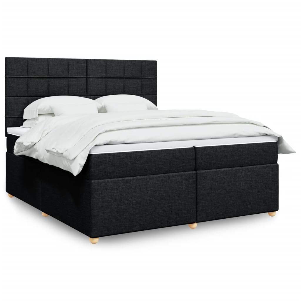 Box Spring Postel S Matrací Černá Textil Černá