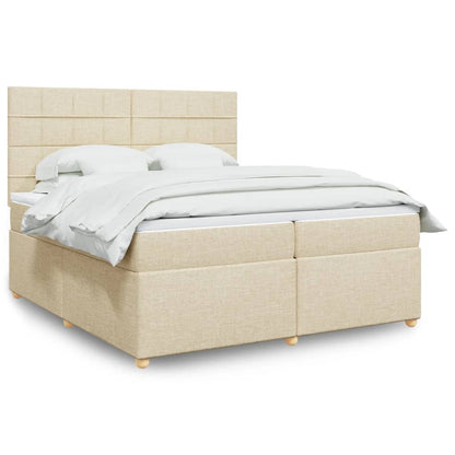 Box Spring Postel S Matrací Textil Krémová