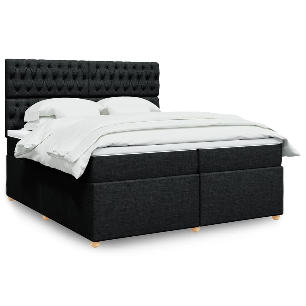 Box Spring Postel S Matrací Černá Textil Černá