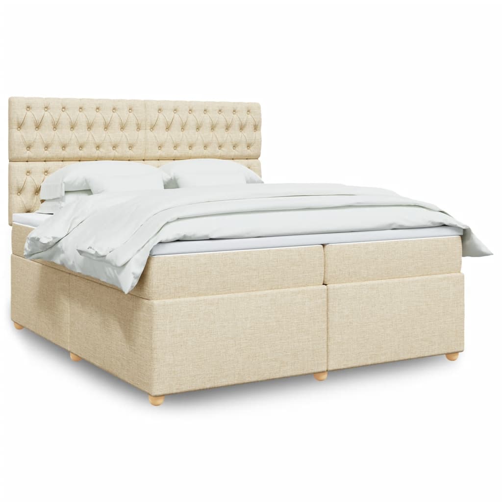 Box Spring Postel S Matrací Textil Krémová