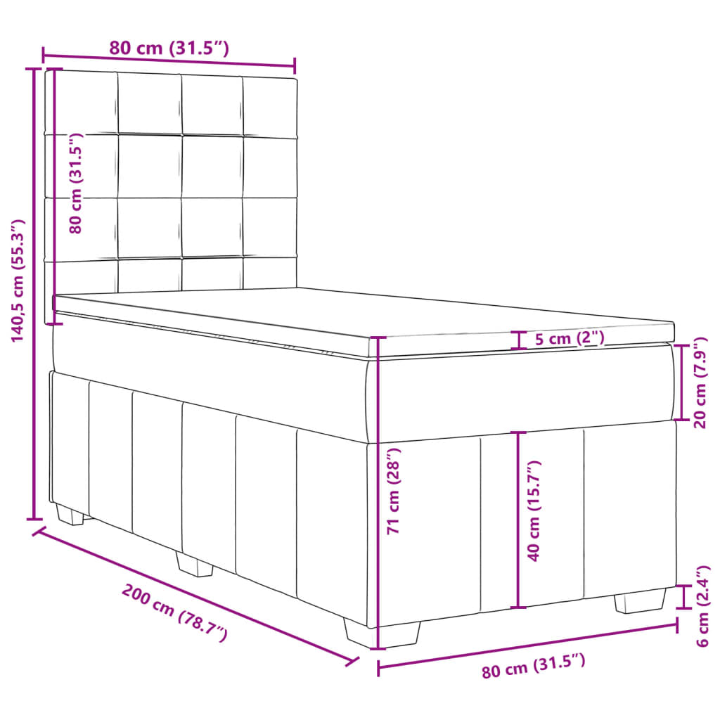 Box Spring Postel S Matrací Tmavě Šedá 80 X 200 Cm Textil