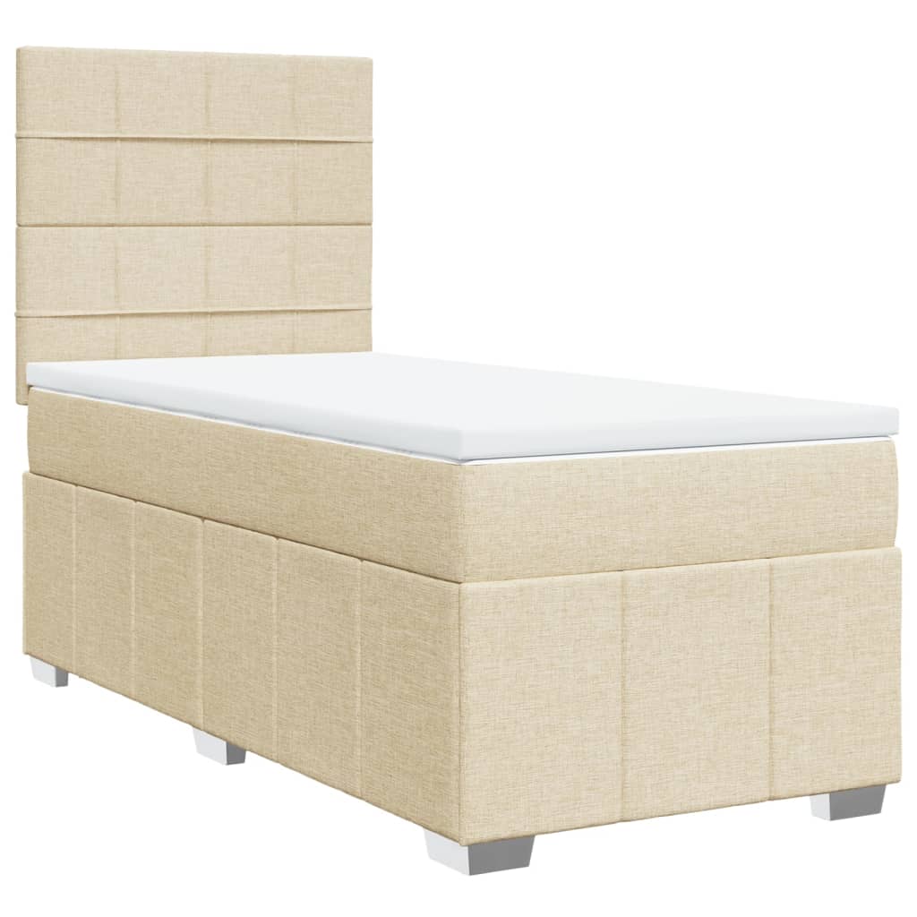 Box Spring Postel S Matrací Krémová 90X190 Cm Textil