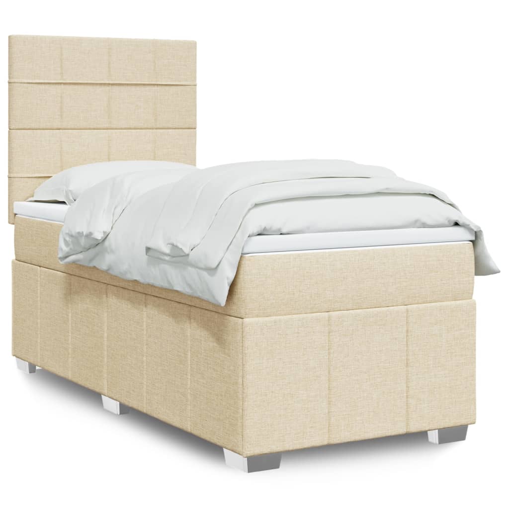 Box Spring Postel S Matrací Krémová 90X190 Cm Textil