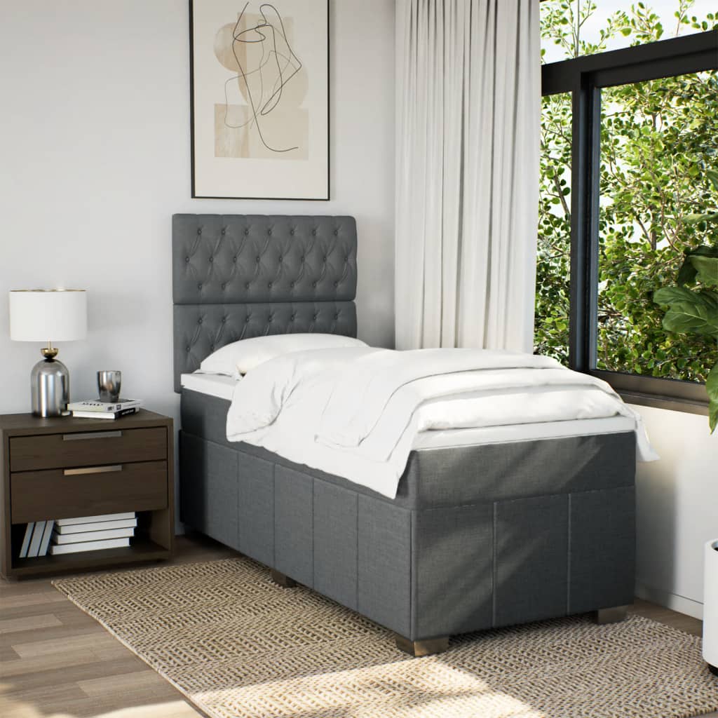 Box Spring Postel S Matrací Tmavě Šedá 90X190 Cm Textil
