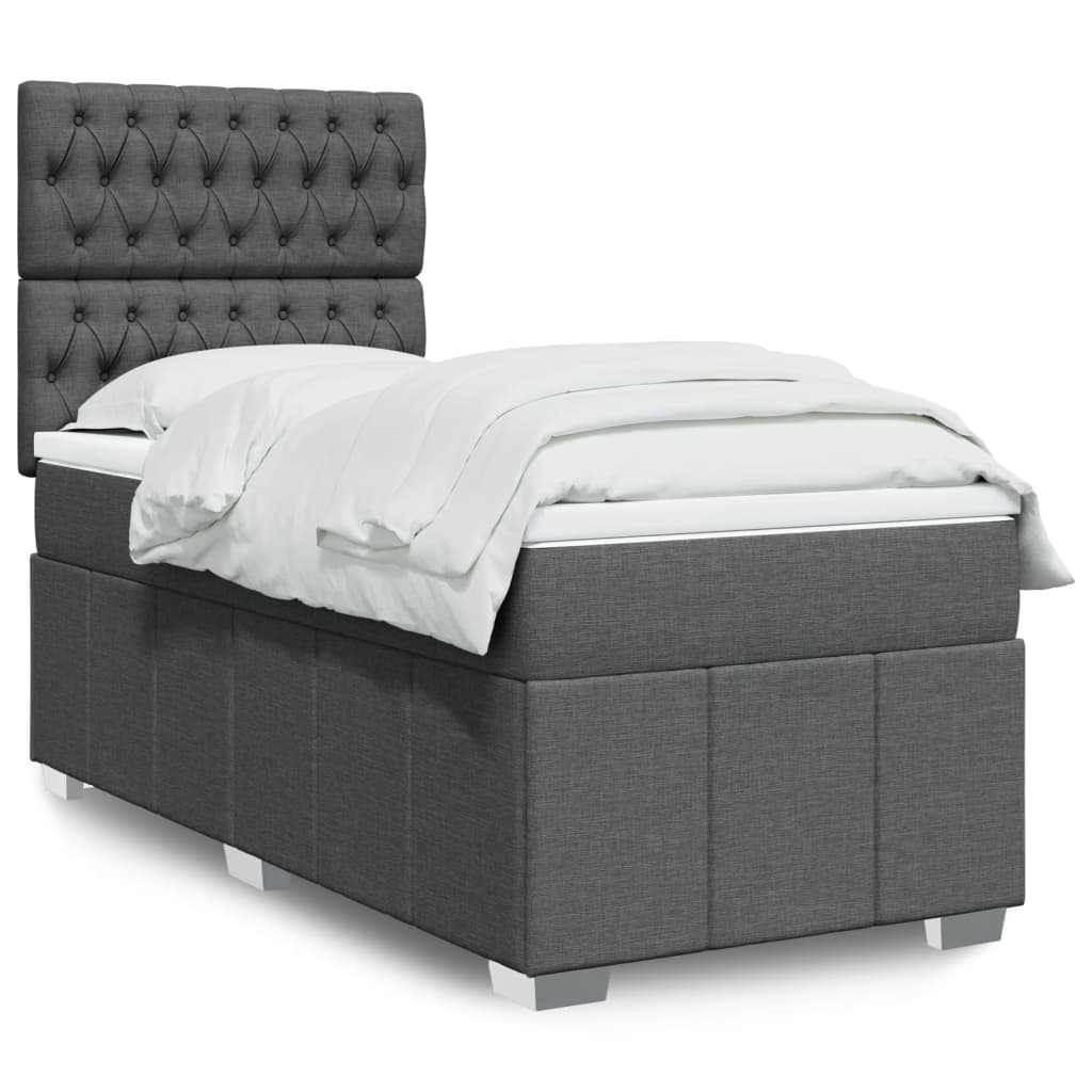 Box Spring Postel S Matrací Tmavě Šedá 90X190 Cm Textil