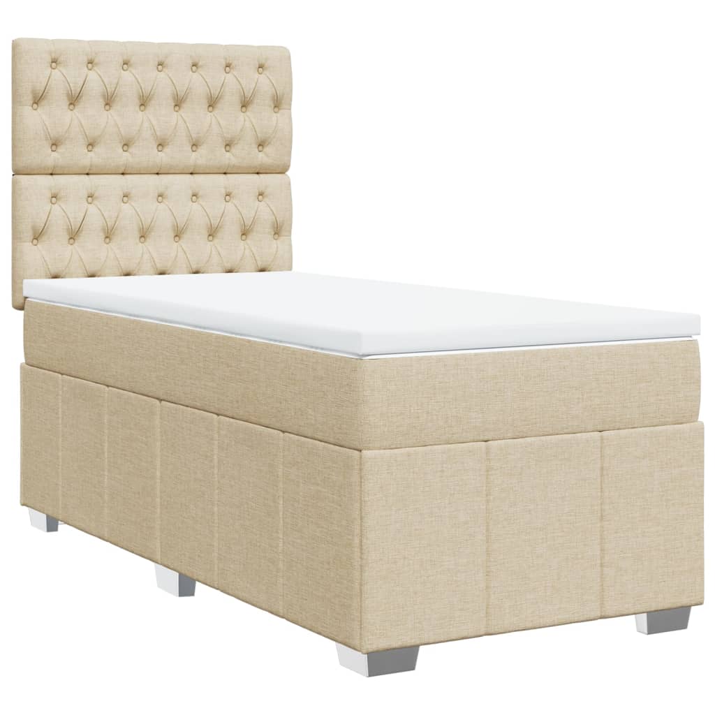 Box Spring Postel S Matrací Krémová 90X190 Cm Textil