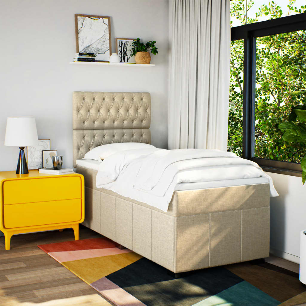 Box Spring Postel S Matrací Krémová 90X190 Cm Textil