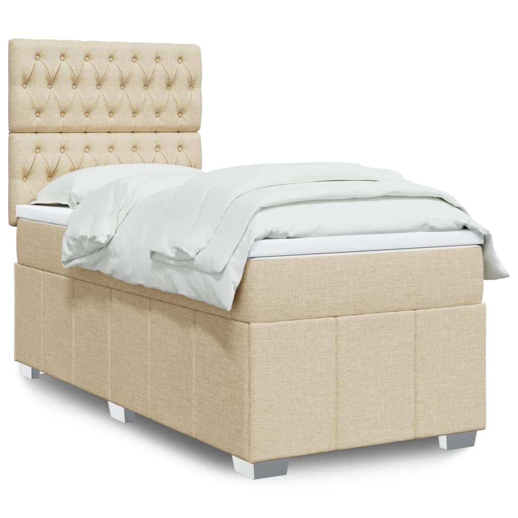 Box Spring Postel S Matrací Krémová 90X190 Cm Textil