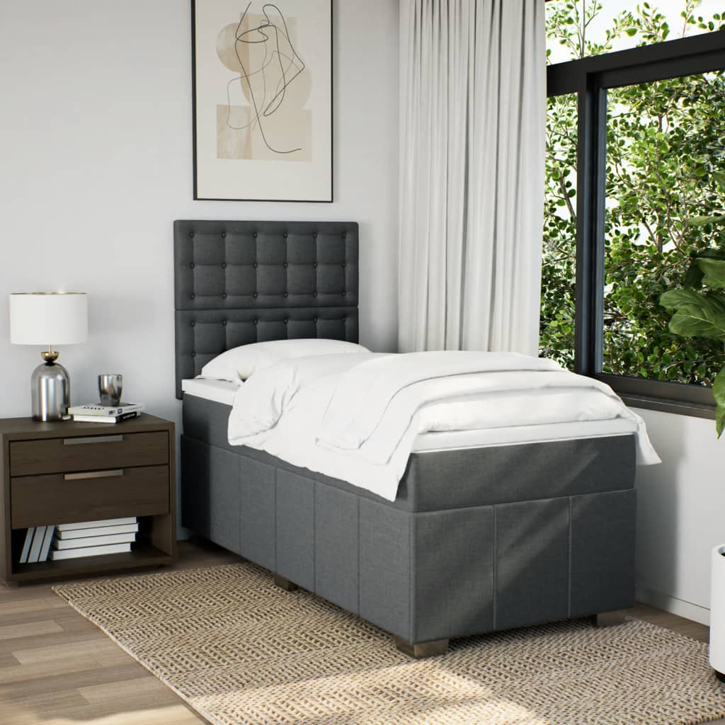 Box Spring Postel S Matrací Tmavě Šedá 90X190 Cm Textil