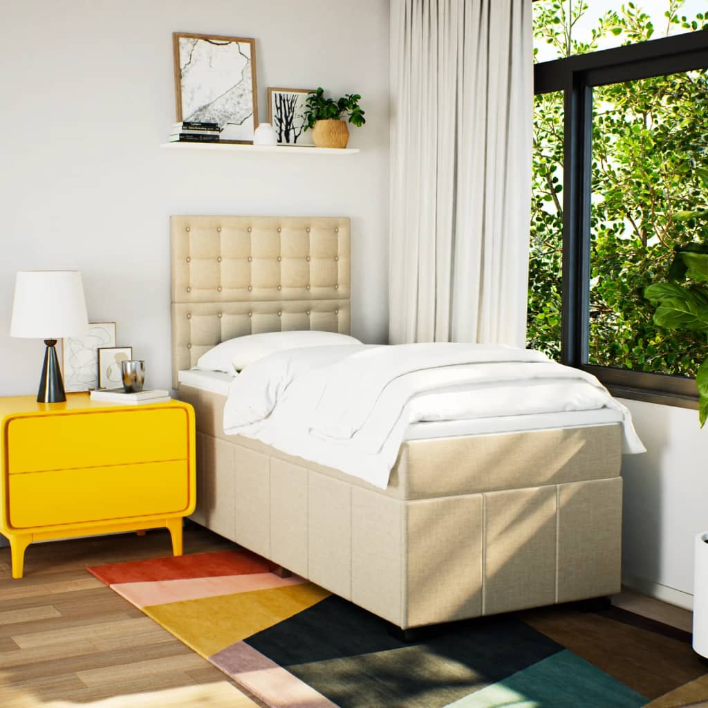 Box Spring Postel S Matrací Krémová 90X190 Cm Textil