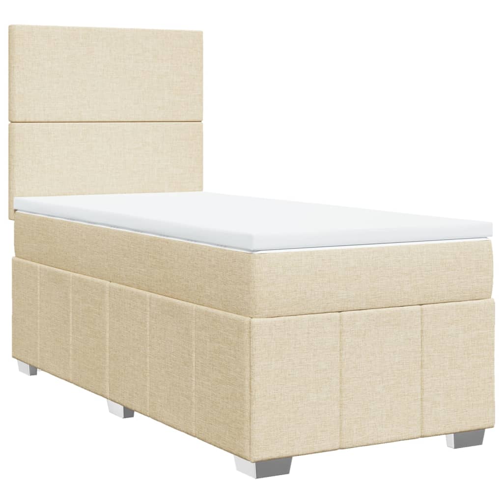 Box Spring Postel S Matrací Krémová 90X200 Cm Textil