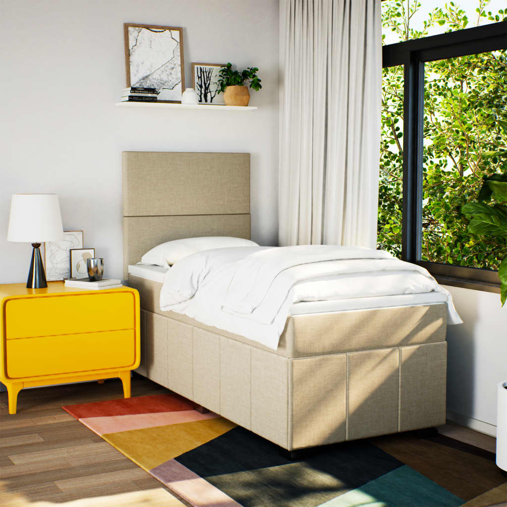 Box Spring Postel S Matrací Krémová 90X200 Cm Textil