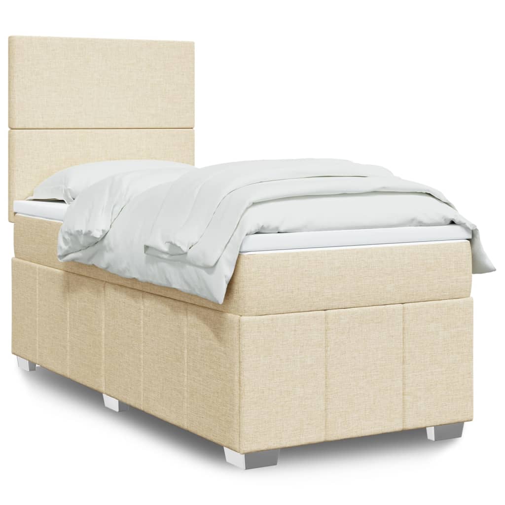 Box Spring Postel S Matrací Krémová 90X200 Cm Textil