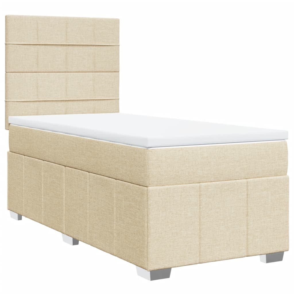Box Spring Postel S Matrací Krémová 90X200 Cm Textil