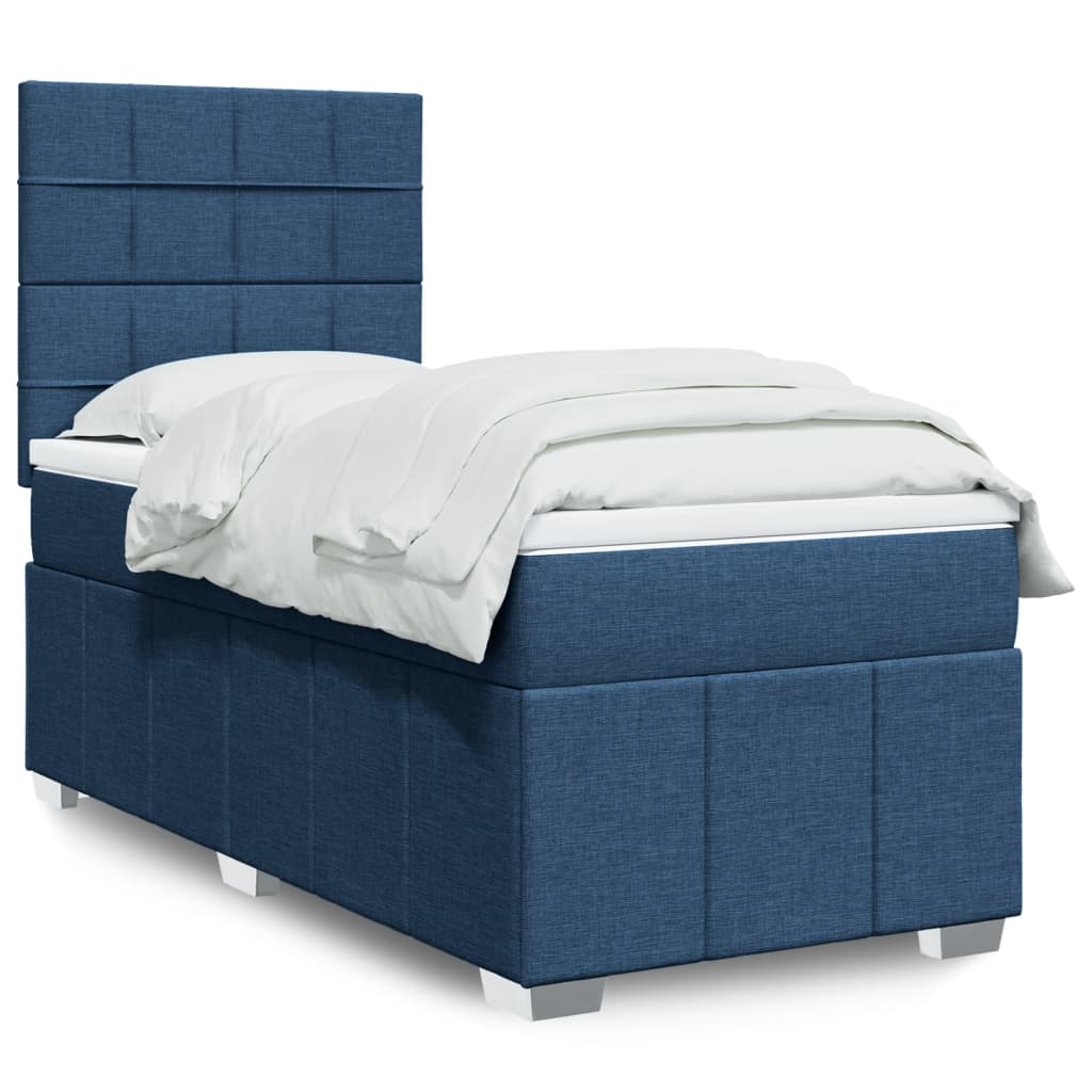 Box Spring Postel S Matrací Modrá 90X200 Cm Textil