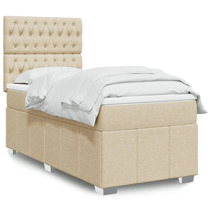 Box Spring Postel S Matrací Krémová 90X200 Cm Textil