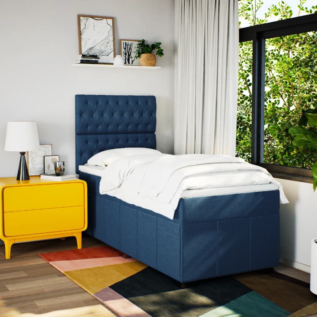 Box Spring Postel S Matrací Modrá 90X200 Cm Textil