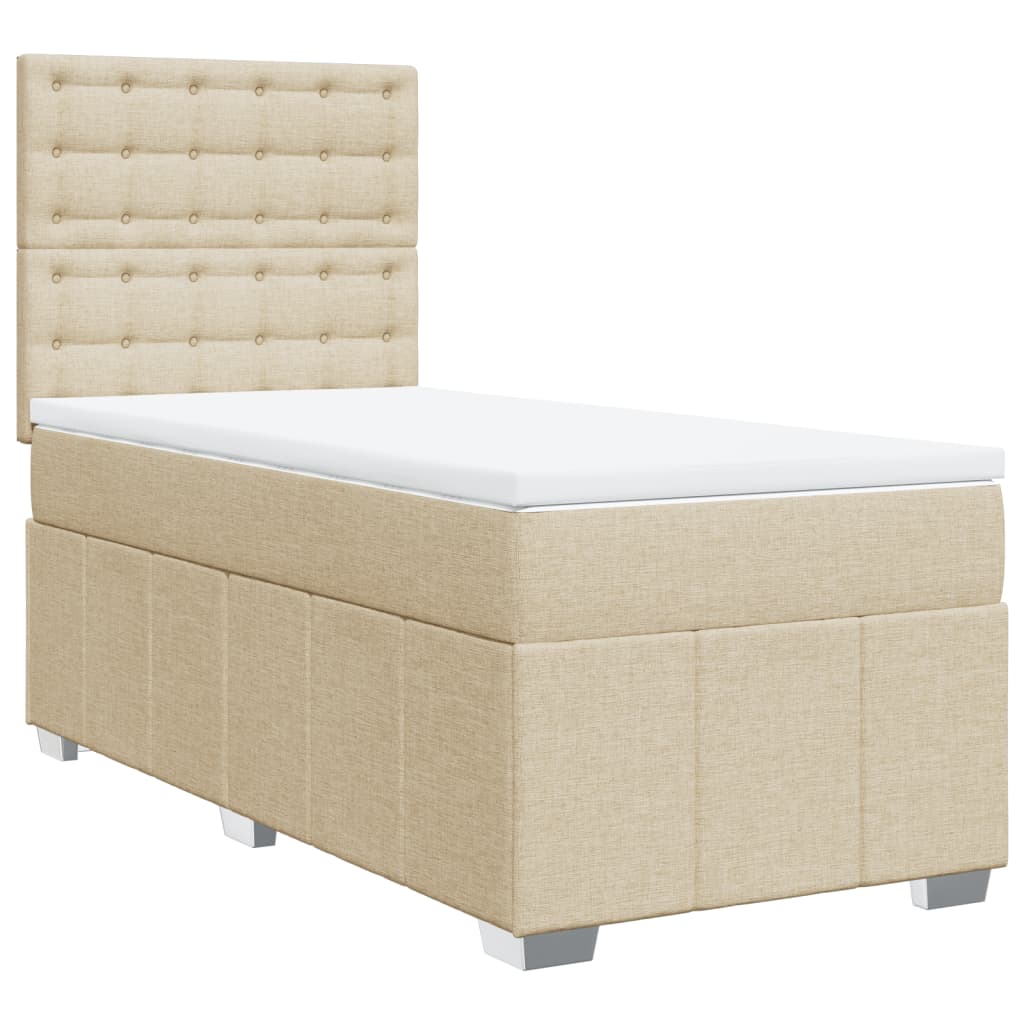 Box Spring Postel S Matrací Krémová 90X200 Cm Textil