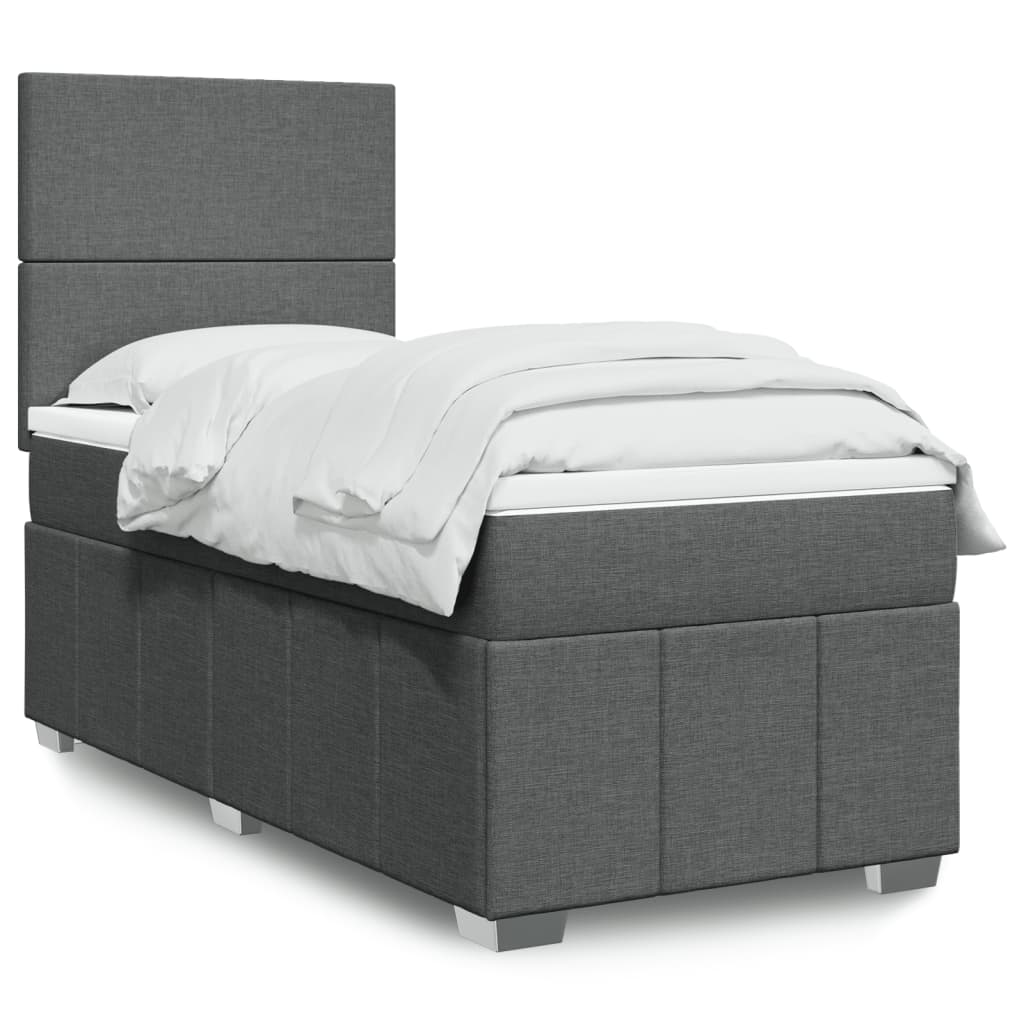 Box Spring Postel S Matrací Tmavě Šedá 100 X 200 Cm Textil