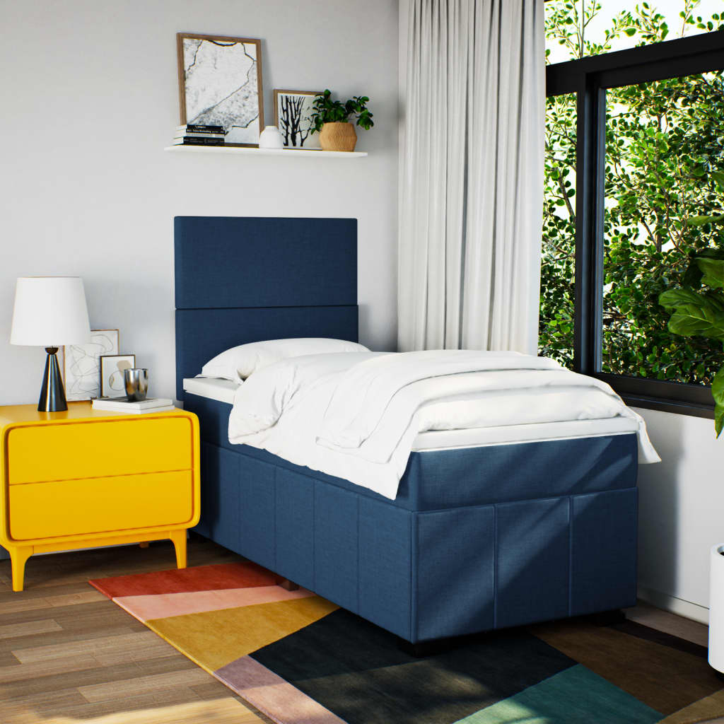 Box Spring Postel S Matrací Modrá 100 X 200 Cm Textil