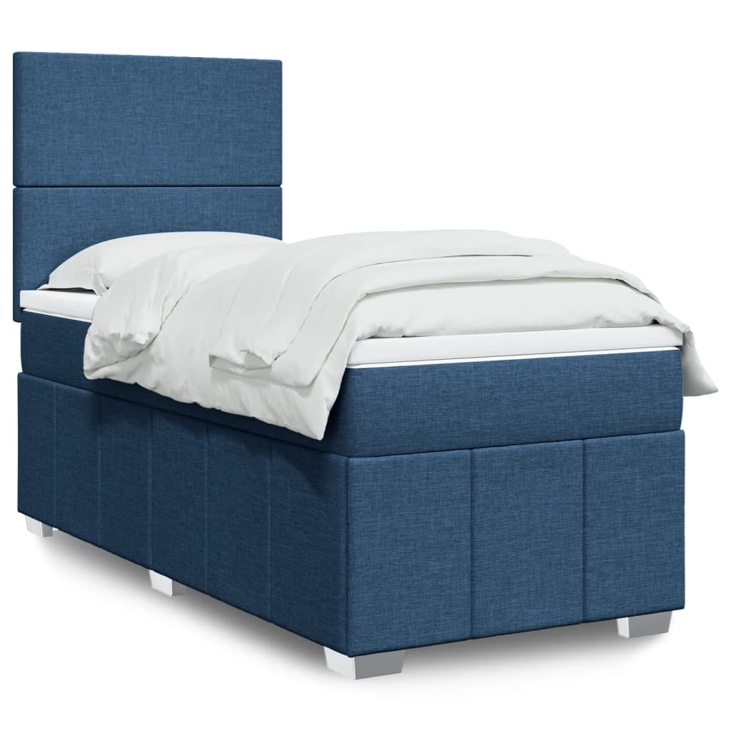 Box Spring Postel S Matrací Modrá 100 X 200 Cm Textil