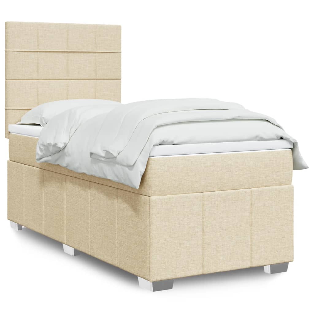 Box Spring Postel S Matrací Krémová 100 X 200 Cm Textil