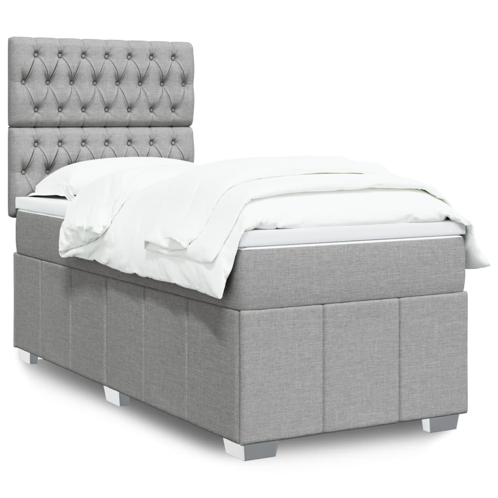 Box Spring Postel S Matrací Textil Světle Šedá