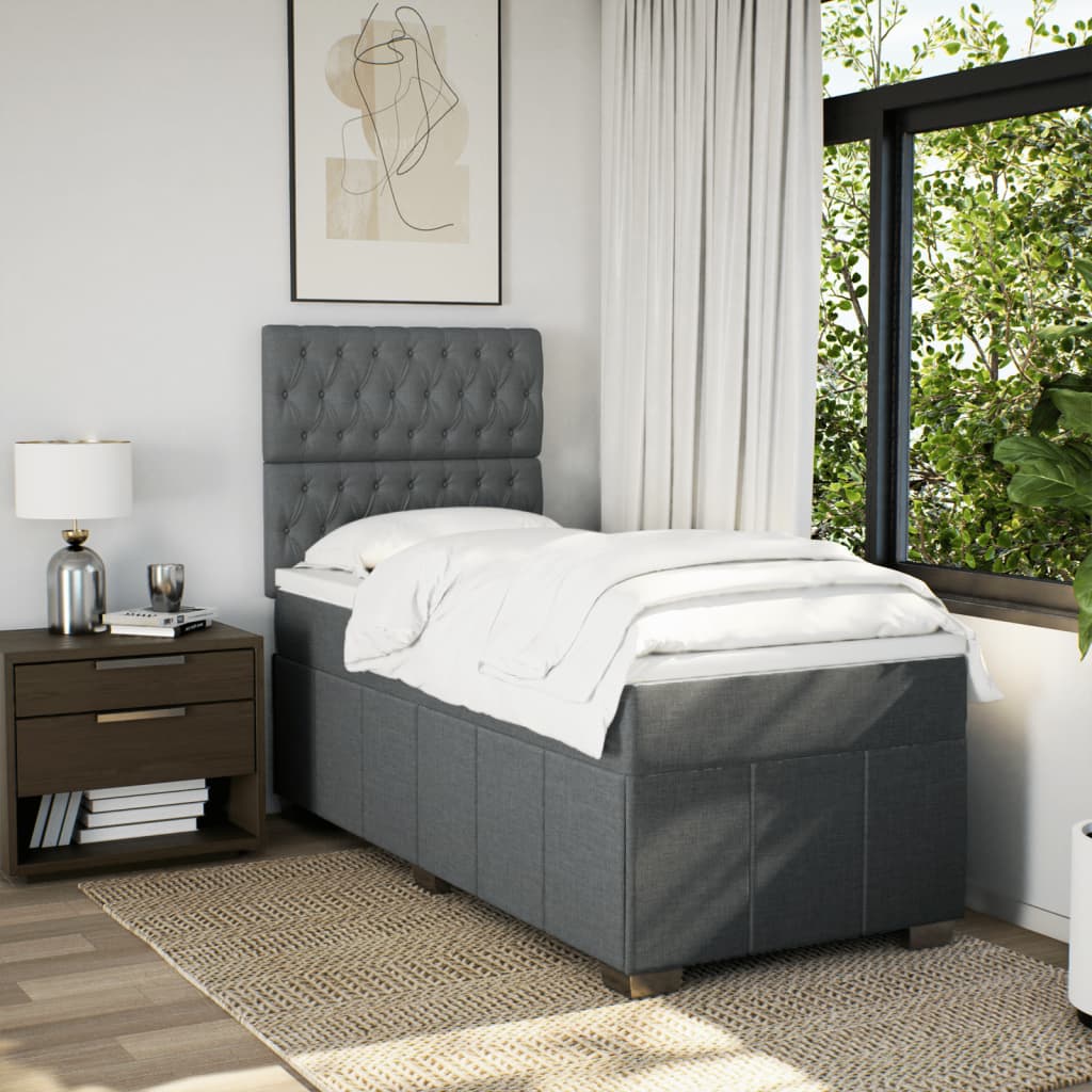 Box Spring Postel S Matrací Tmavě Šedá 100 X 200 Cm Textil