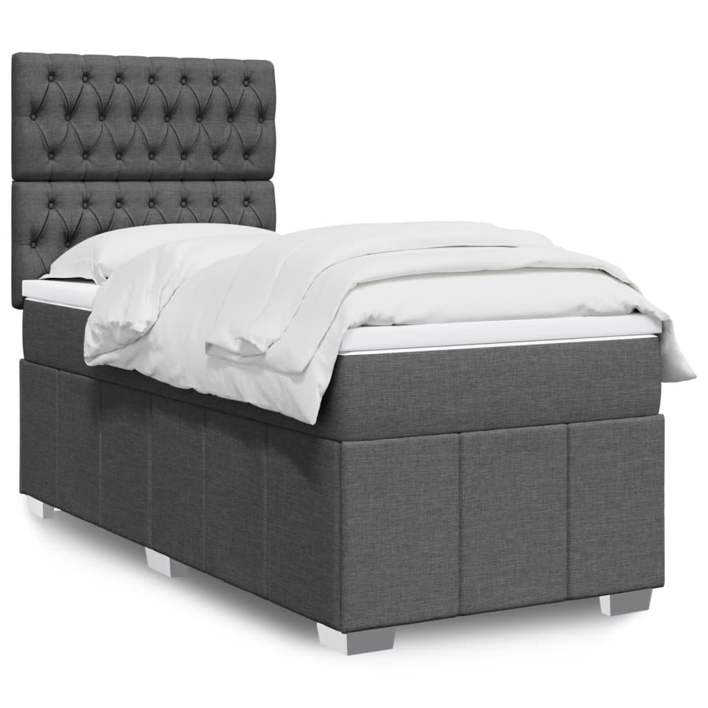 Box Spring Postel S Matrací Tmavě Šedá 100 X 200 Cm Textil