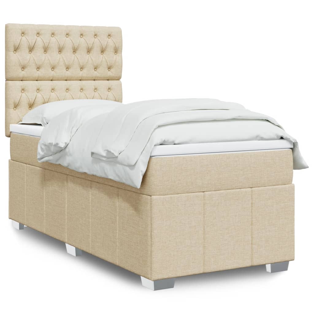 Box Spring Postel S Matrací Krémová 100 X 200 Cm Textil