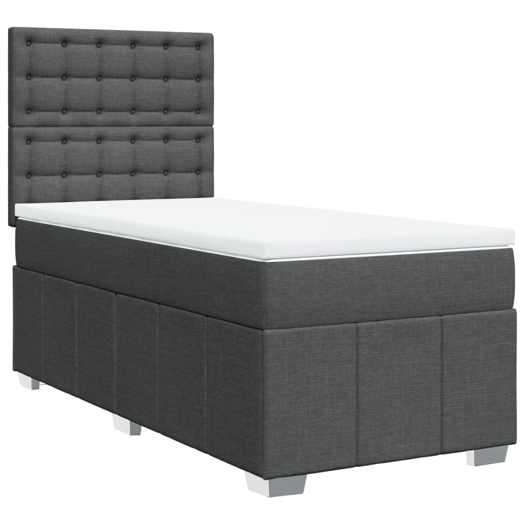 Box Spring Postel S Matrací Tmavě Šedá 100 X 200 Cm Textil