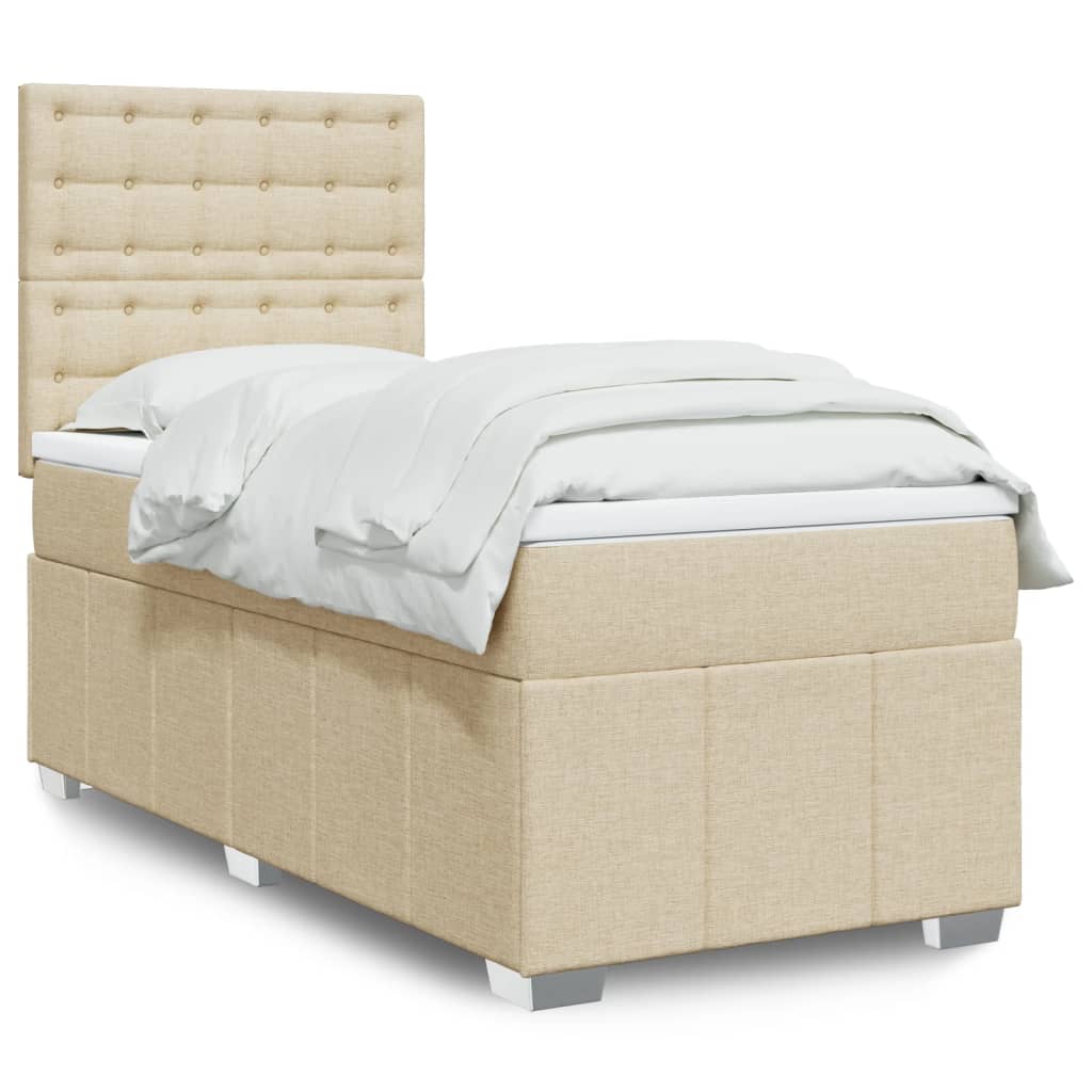 Box Spring Postel S Matrací Krémová 100 X 200 Cm Textil